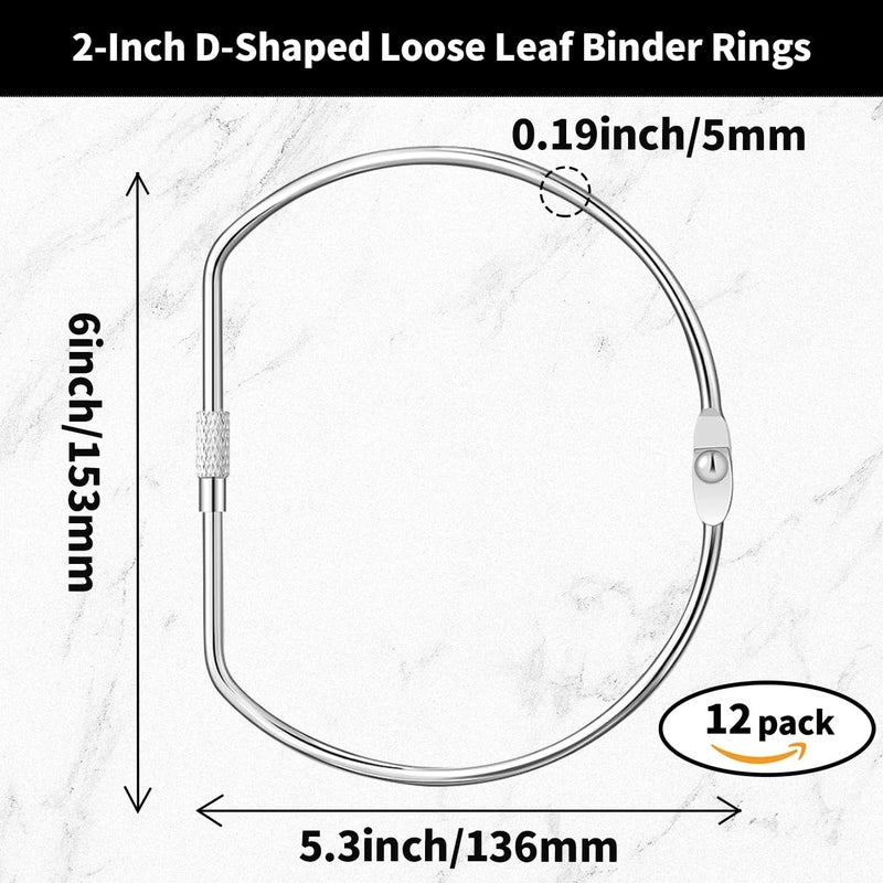 STSTECH 12 Pcs 6 Inch D-Shaped Loose Leaf Binder Rings, Large Nickel Plated Metal Book Rings with Screw Lock for Index Cards, Documents, Keychains, DIY Crafts, Office, School, and Home Supplies (6 Inch) - Image 2